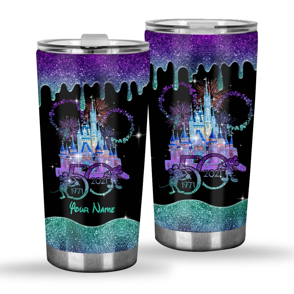 Personalized Glitter Tumbler with Disney Castle Design - 50th Anniversary Gift Tumbler GradoCreations