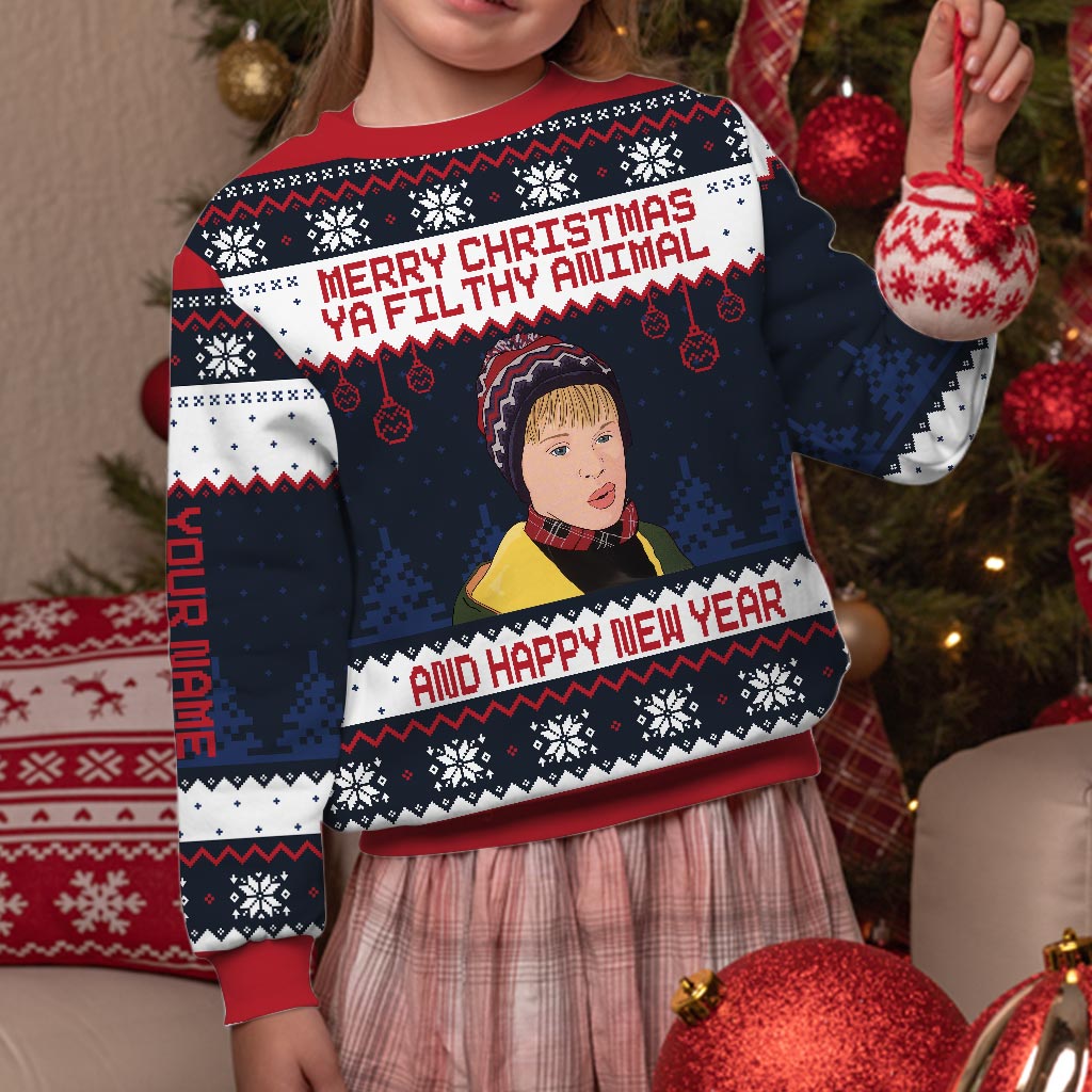 Personalized Merry Christmas Ya Filthy Animal Sweater - Custom Holiday Gift Sweater GradoCreations