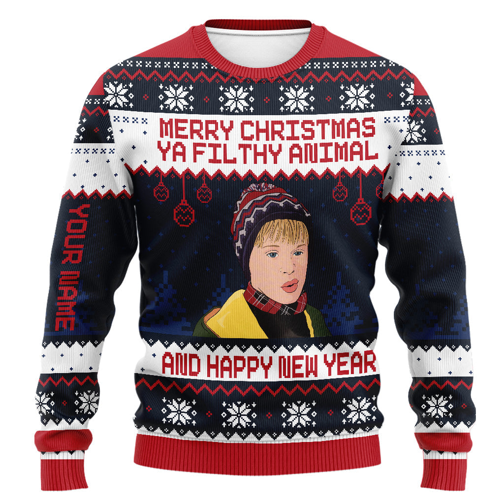 Personalized Merry Christmas Ya Filthy Animal Sweater - Custom Holiday Gift Sweater GradoCreations
