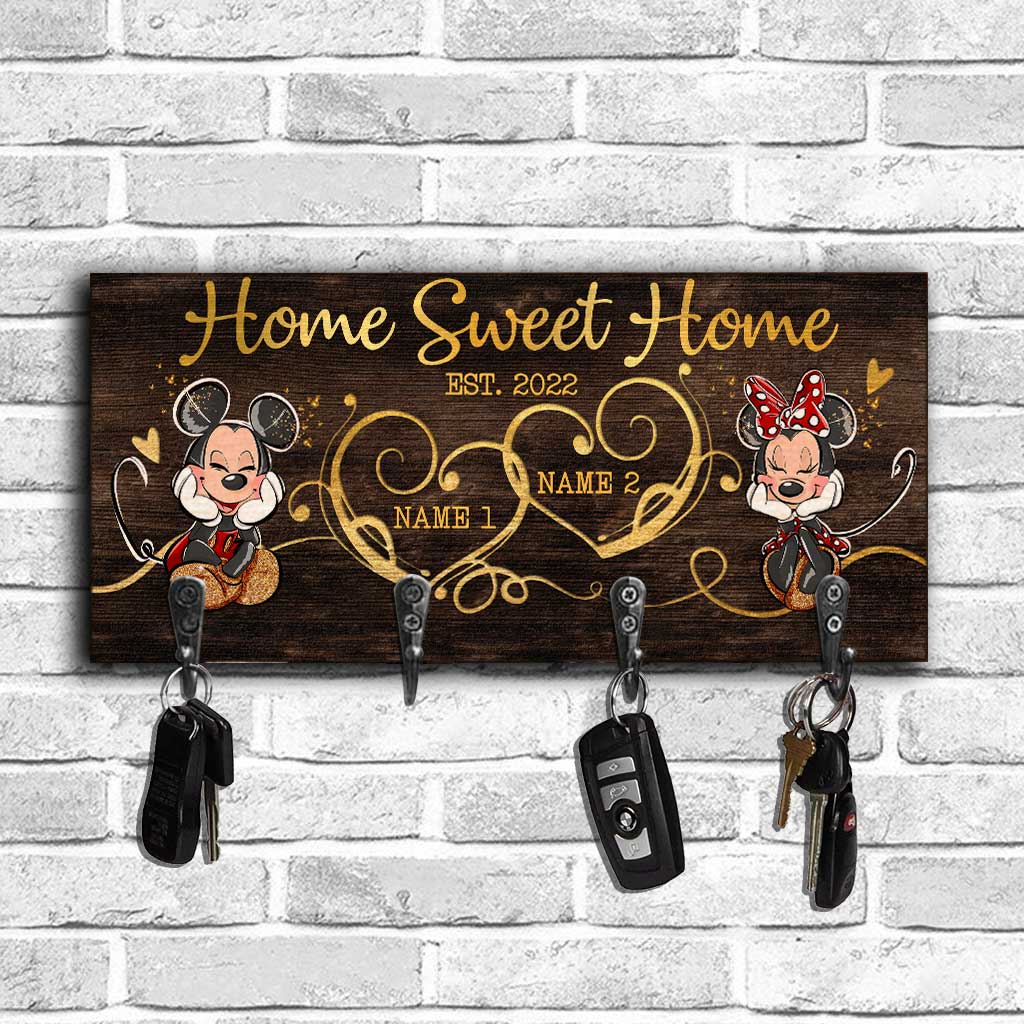 Personalized Home Sweet Home Key Rack with Metal Hooks for Couples Key Rack GradoCreations