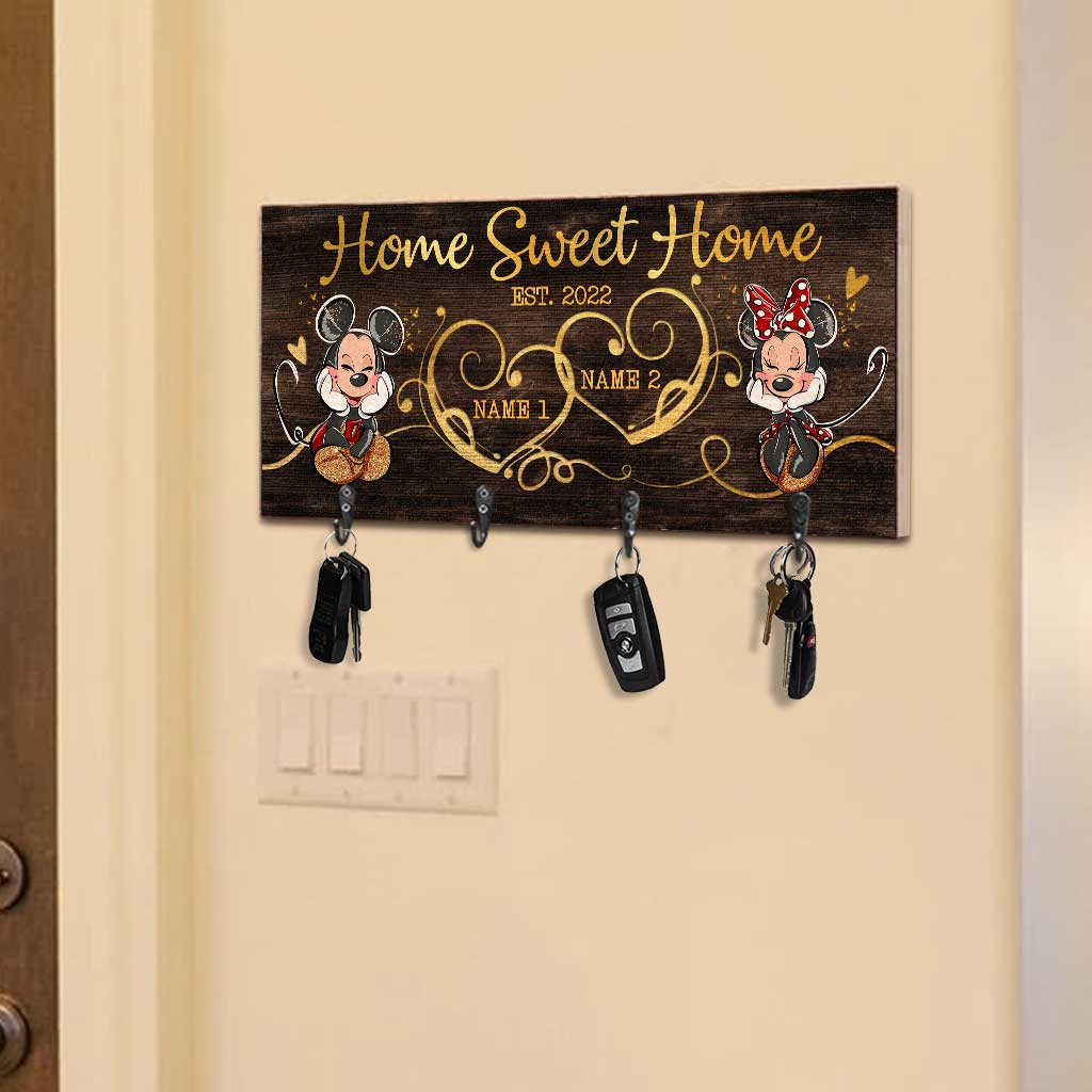 Personalized Home Sweet Home Key Rack with Metal Hooks for Couples Key Rack GradoCreations