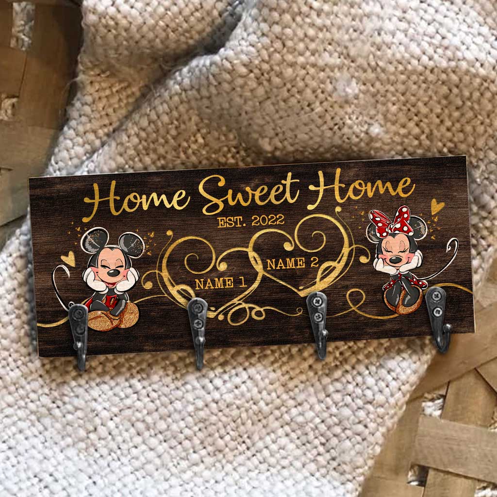 Personalized Home Sweet Home Key Rack with Metal Hooks for Couples Key Rack GradoCreations