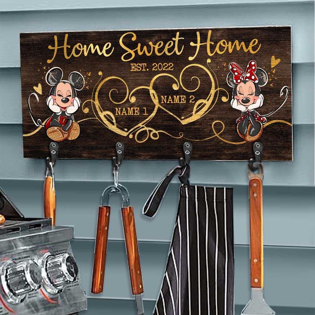 Personalized Home Sweet Home Key Rack with Metal Hooks for Couples Key Rack GradoCreations