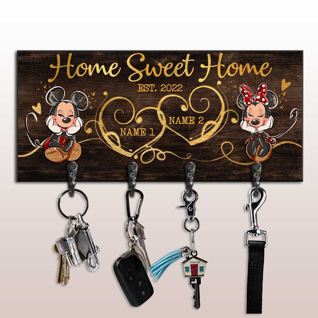 Personalized Home Sweet Home Key Rack with Metal Hooks for Couples Key Rack GradoCreations
