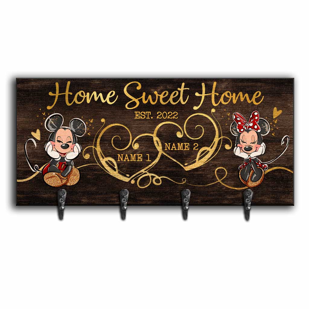 Personalized Home Sweet Home Key Rack with Metal Hooks for Couples Key Rack GradoCreations
