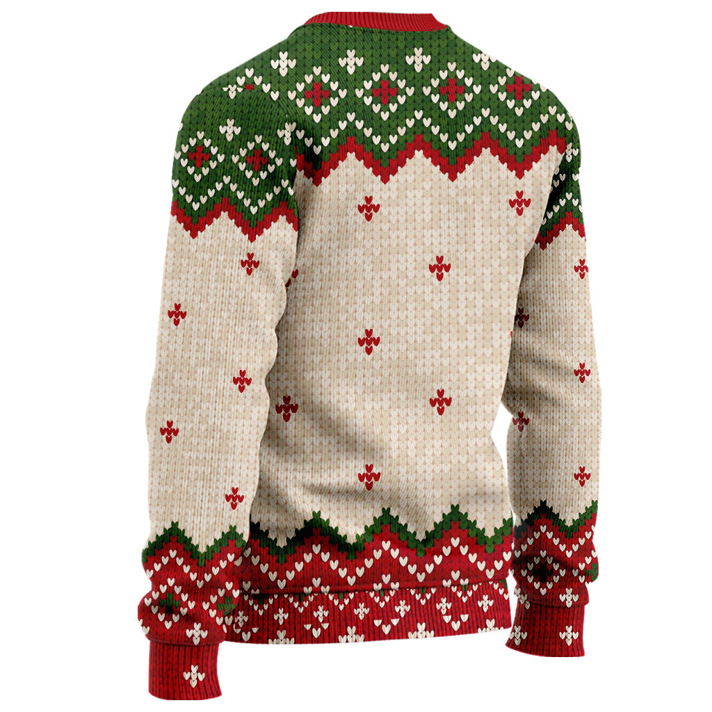 Personalized Christmas Sweater with Faux Wool Pattern Custom Name Gift Sweater GradoCreations