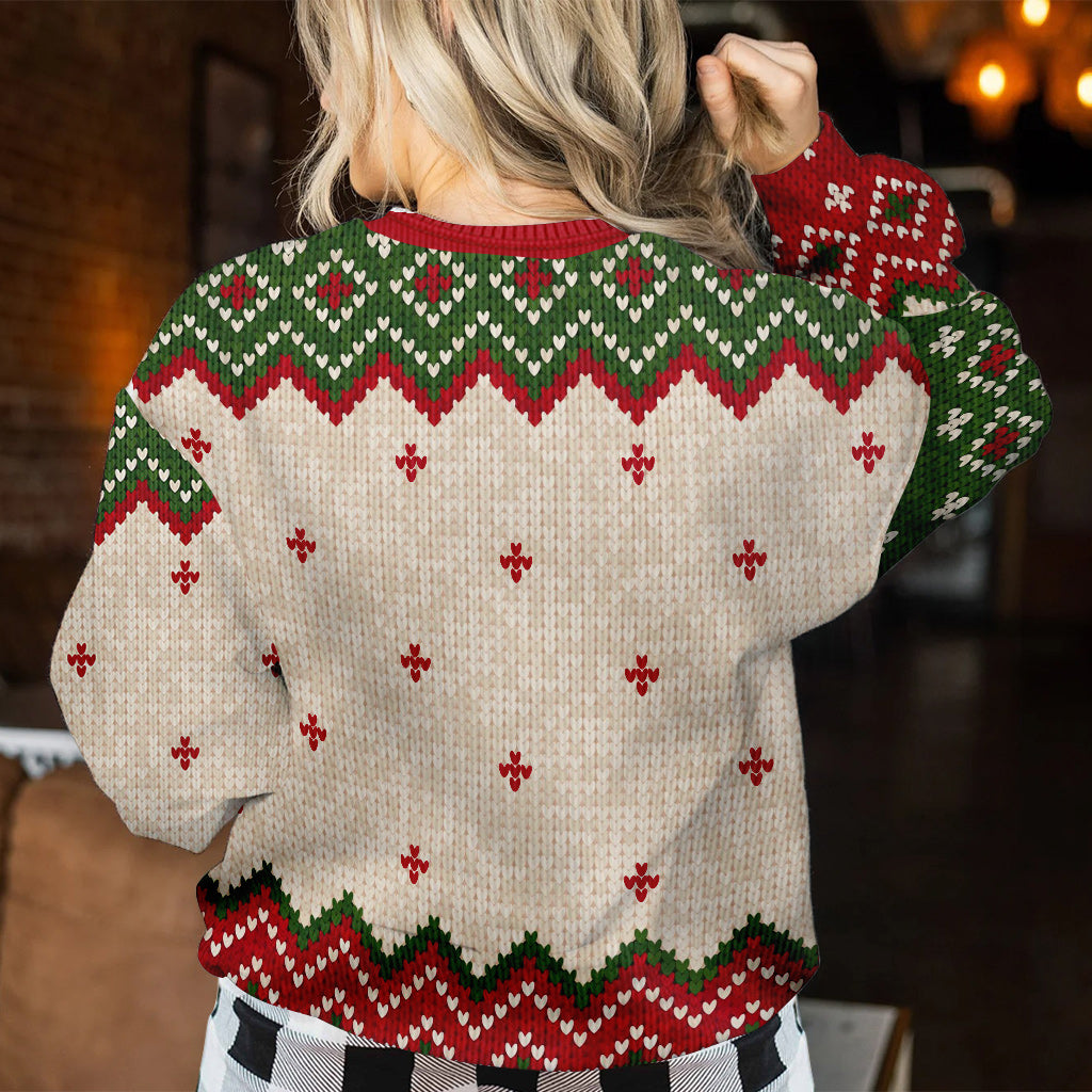Personalized Christmas Sweater with Faux Wool Pattern Custom Name Gift Sweater GradoCreations