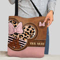 Personalized Pink Leopard Mouse Ears Tote Bag Custom Name Gift for Mom Tote Bag GradoCreations