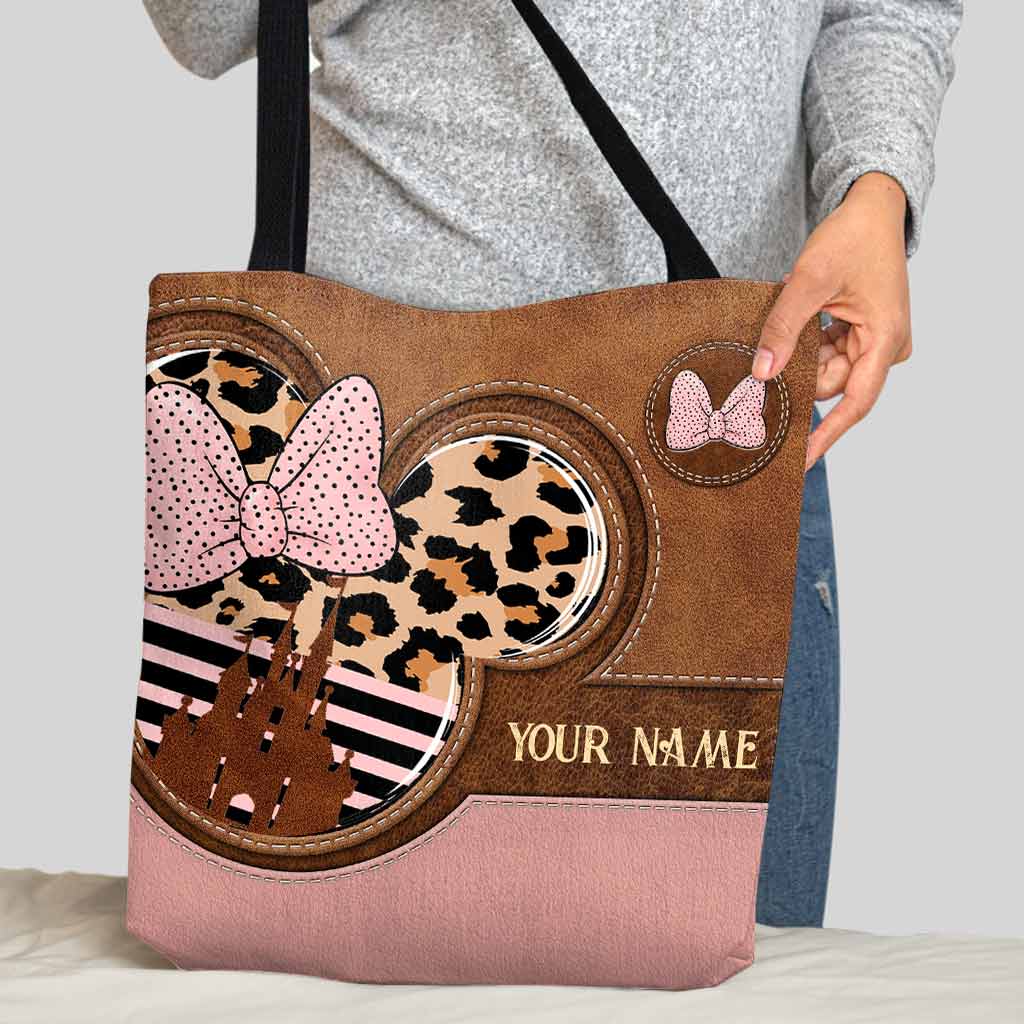 Personalized Pink Leopard Mouse Ears Tote Bag Custom Name Gift for Mom Tote Bag GradoCreations