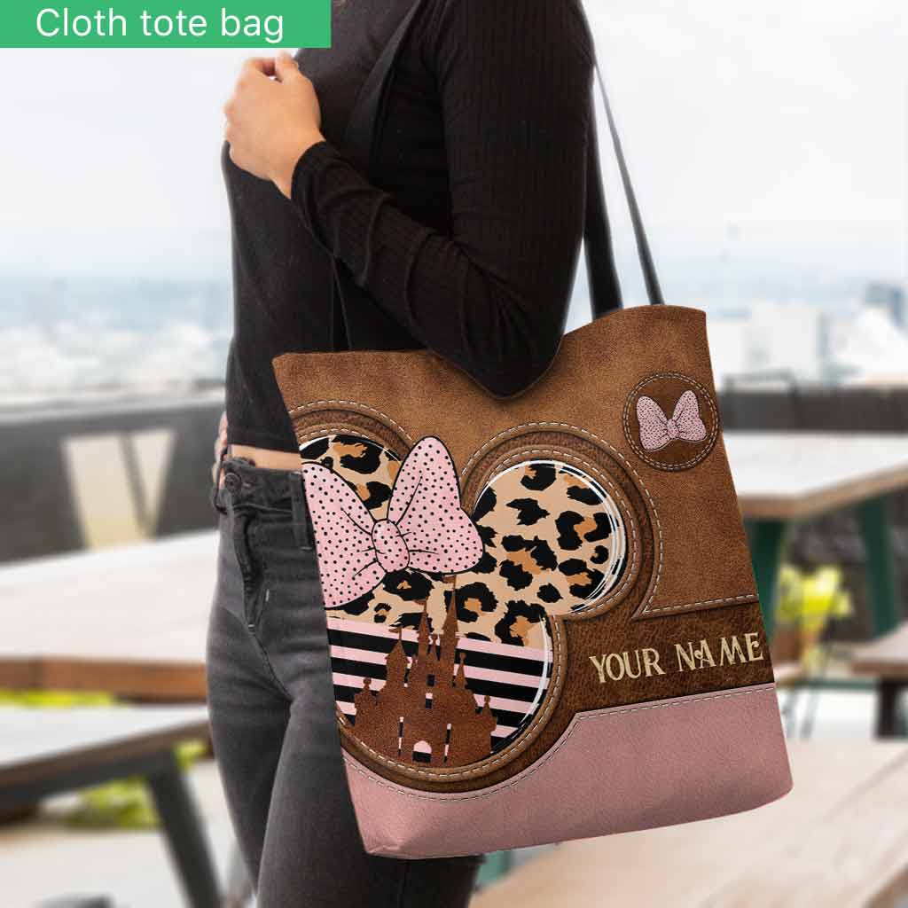 Personalized Pink Leopard Mouse Ears Tote Bag Custom Name Gift for Mom Tote Bag GradoCreations