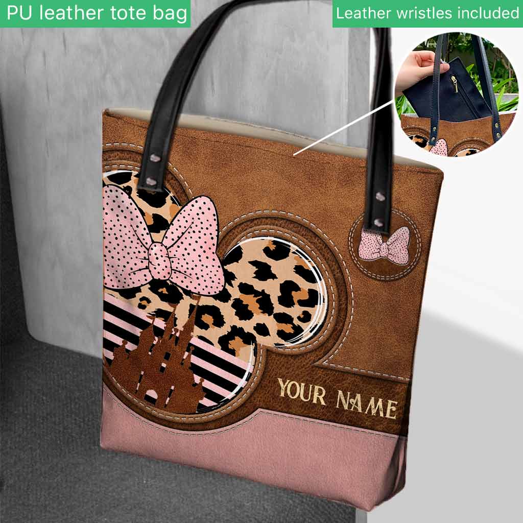 Personalized Pink Leopard Mouse Ears Tote Bag Custom Name Gift for Mom Tote Bag GradoCreations