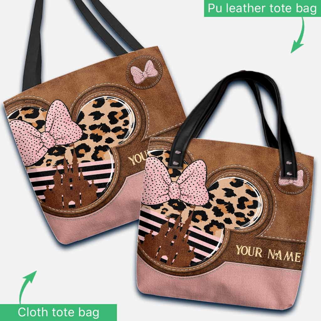 Personalized Pink Leopard Mouse Ears Tote Bag Custom Name Gift for Mom Tote Bag GradoCreations