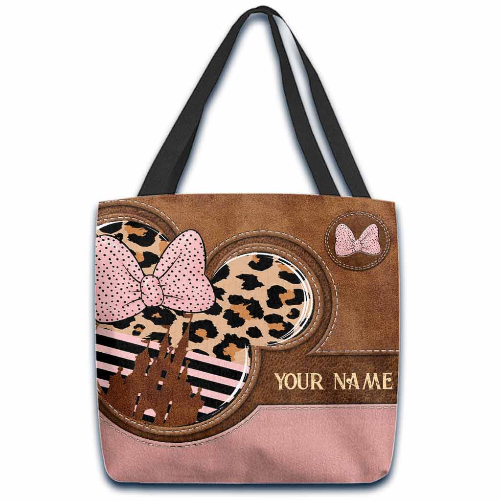 Personalized Pink Leopard Mouse Ears Tote Bag Custom Name Gift for Mom Tote Bag GradoCreations