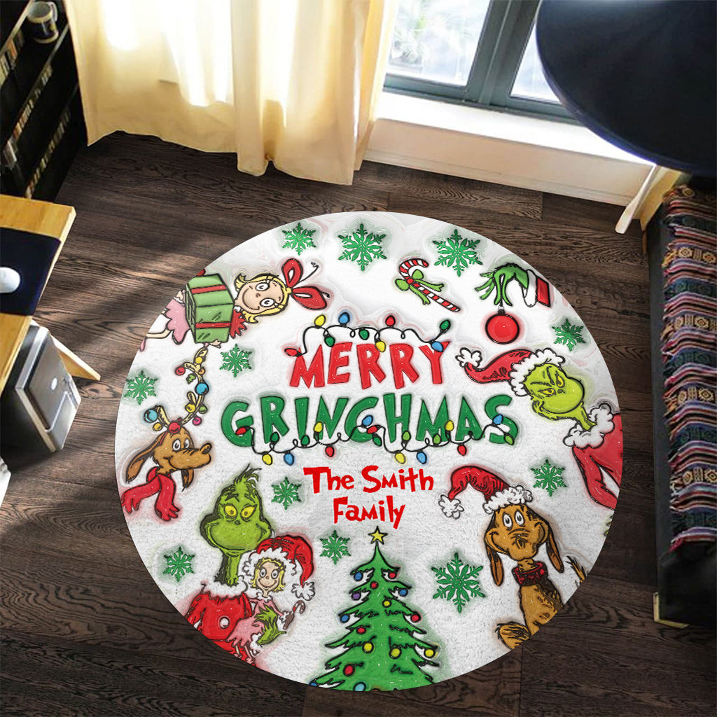 Personalized Merry Grinchmas Round Rug Custom Family Name Christmas Gift Round Rug GradoCreations