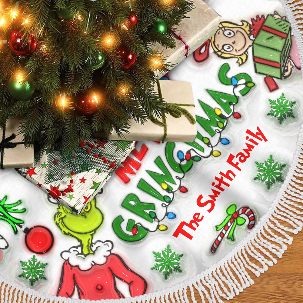 Personalized Merry Grinchmas Christmas Tree Skirt Custom Design Tree Skirt GradoCreations