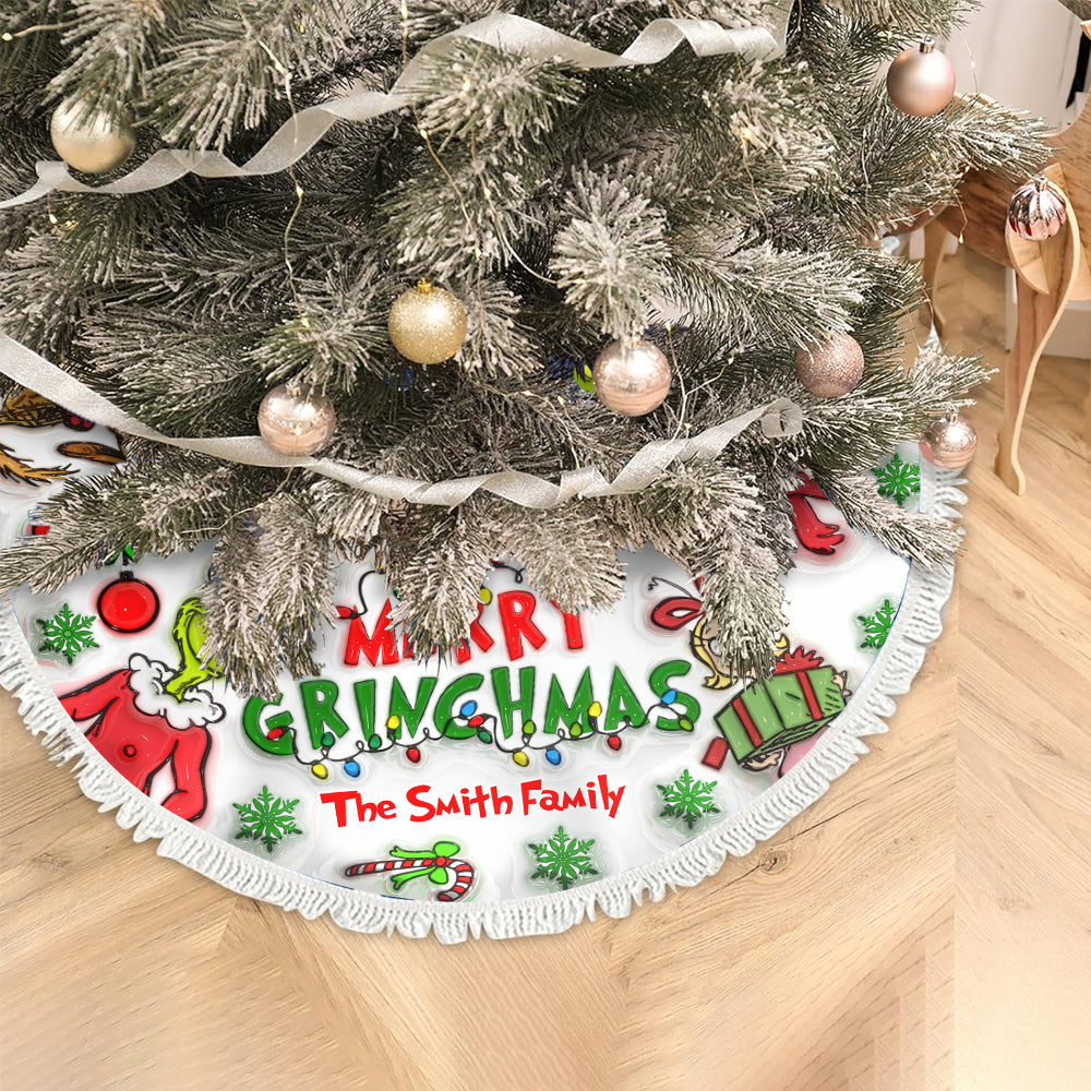 Personalized Merry Grinchmas Christmas Tree Skirt Custom Design Tree Skirt GradoCreations
