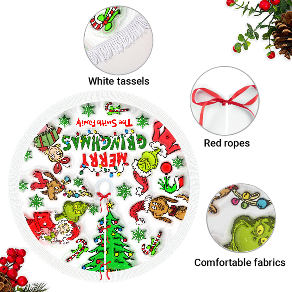 Personalized Merry Grinchmas Christmas Tree Skirt Custom Design Tree Skirt GradoCreations