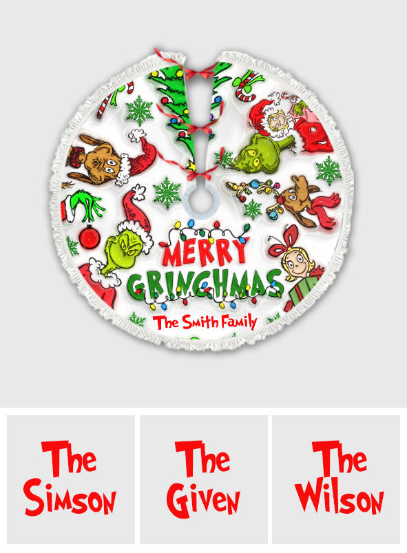 Personalized Merry Grinchmas Christmas Tree Skirt Custom Design Tree Skirt GradoCreations