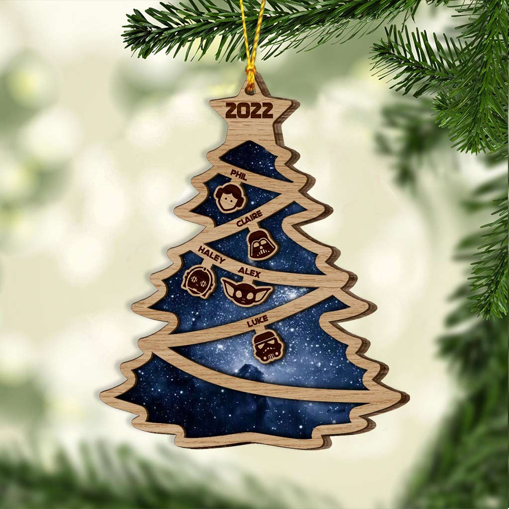 Personalized Family Tree Wood Ornament Custom Names Christmas Gift Layered Wood Ornament GradoCreations