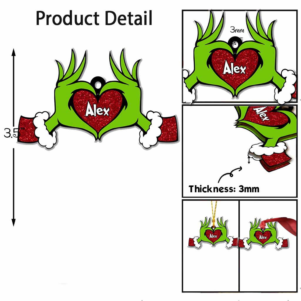 Personalized Grinch Heart Ornament Custom Name Christmas Gift Ornament GradoCreations