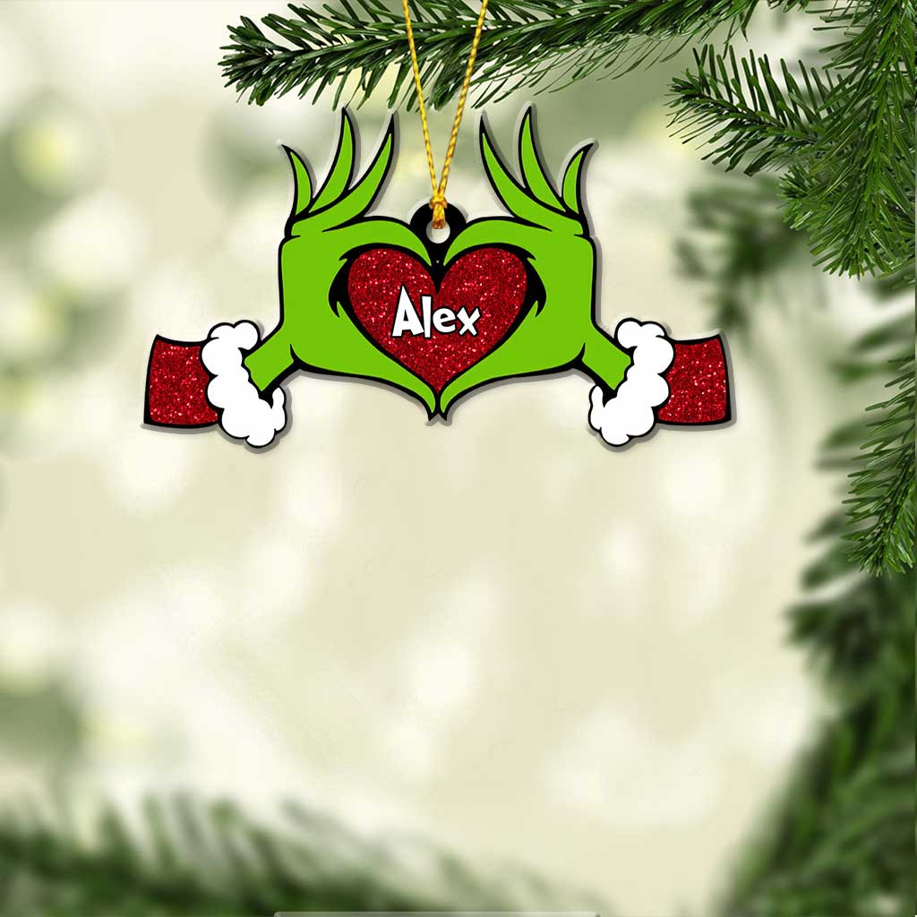 Personalized Grinch Heart Ornament Custom Name Christmas Gift Ornament GradoCreations