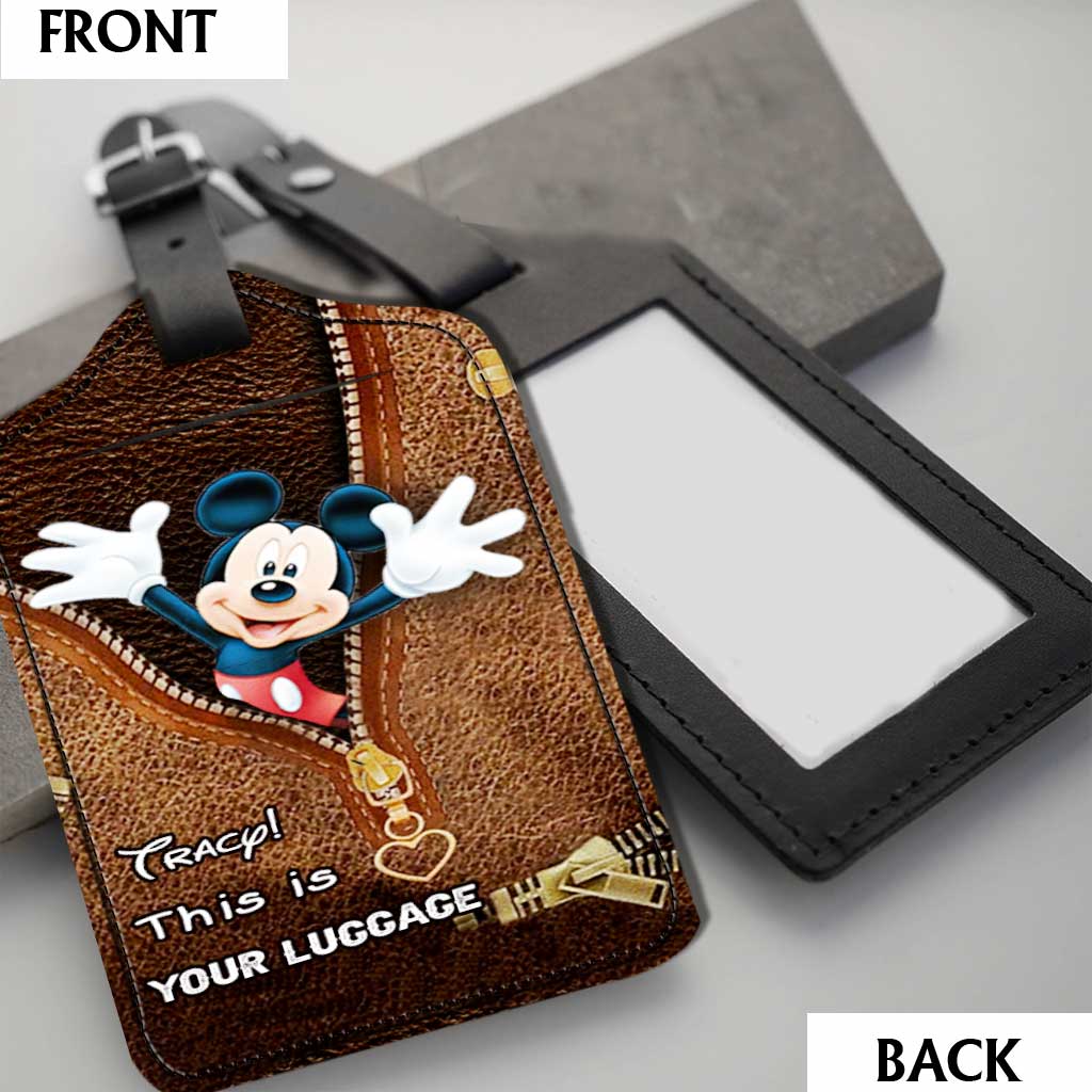 Personalized Leather Luggage Tag with Mickey Mouse Design for Travelers Leather Luggage Tag GradoCreations