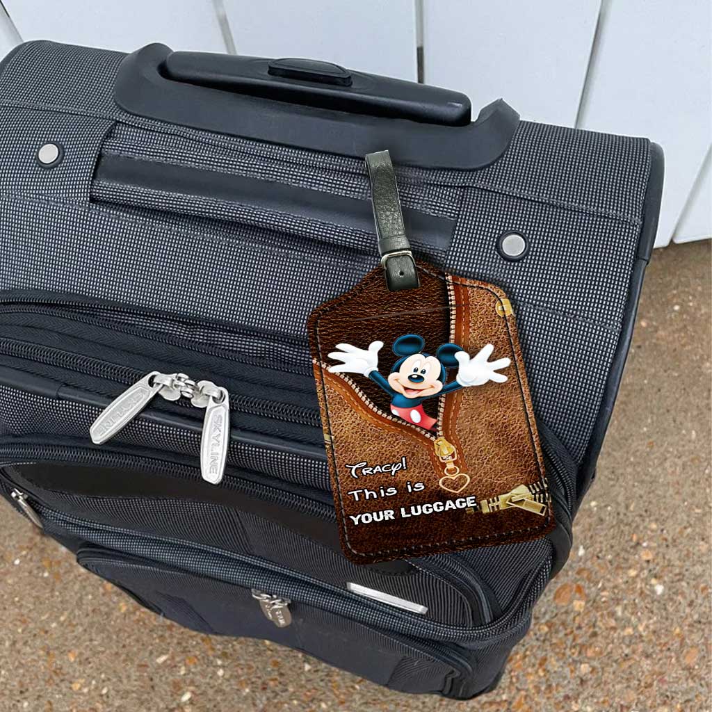 Personalized Leather Luggage Tag with Mickey Mouse Design for Travelers Leather Luggage Tag GradoCreations