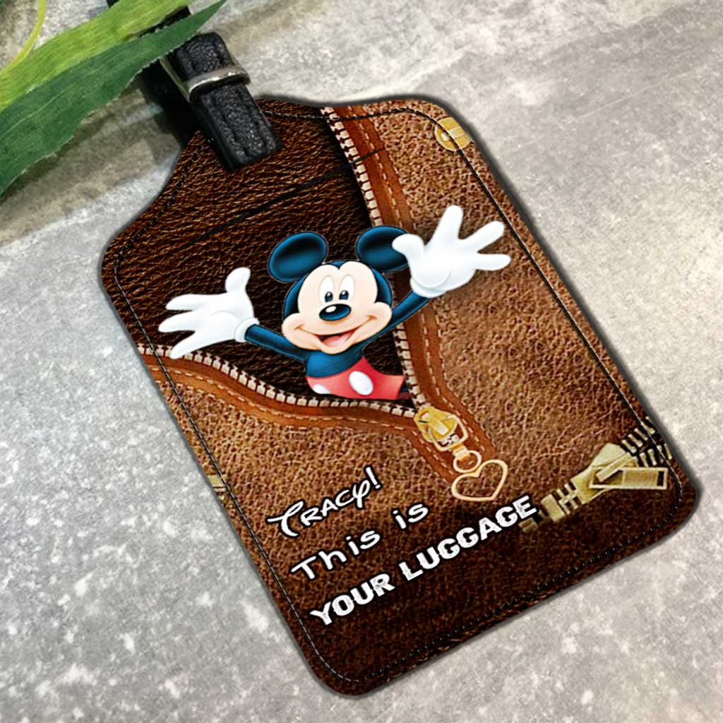 Personalized Leather Luggage Tag with Mickey Mouse Design for Travelers Leather Luggage Tag GradoCreations