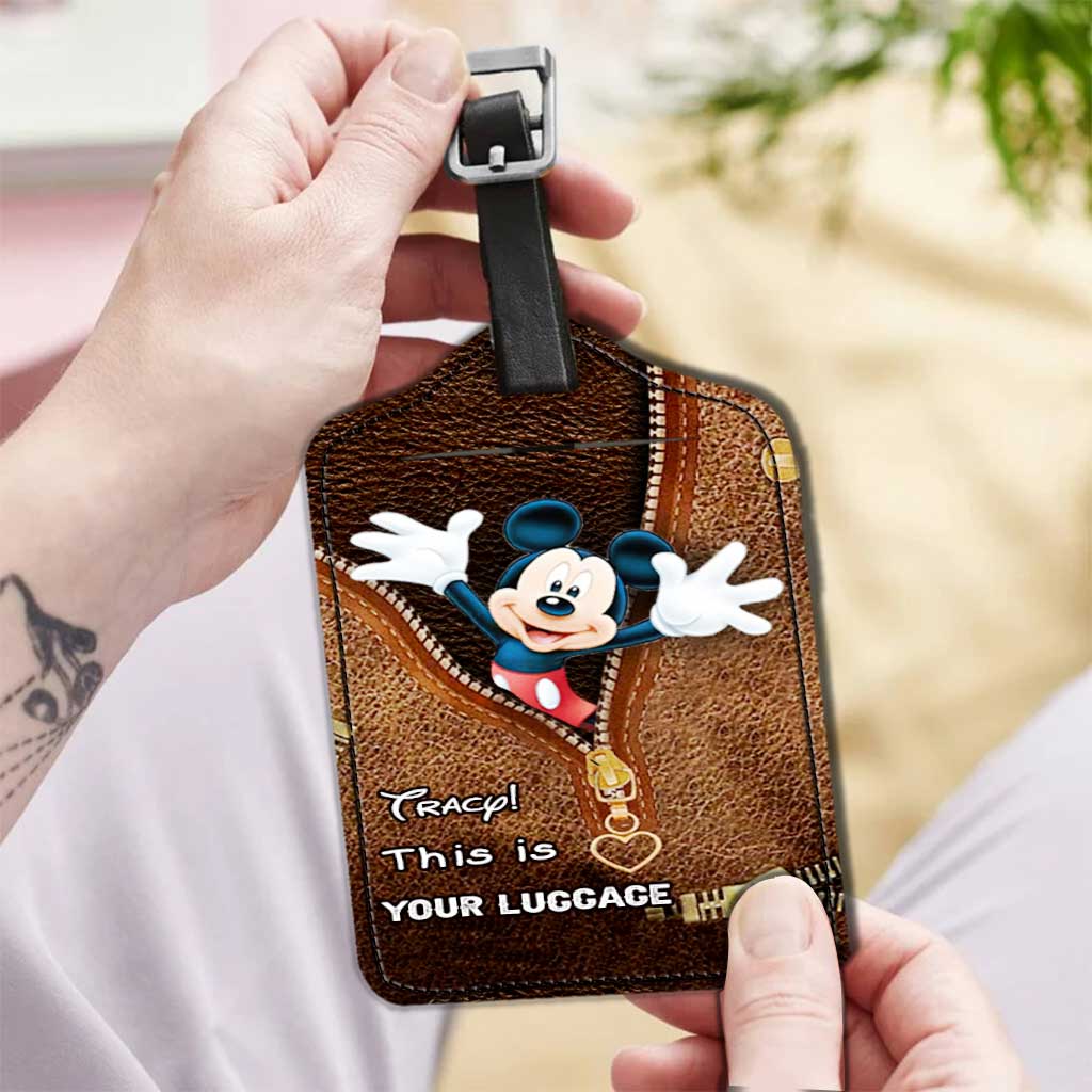 Personalized Leather Luggage Tag with Mickey Mouse Design for Travelers Leather Luggage Tag GradoCreations