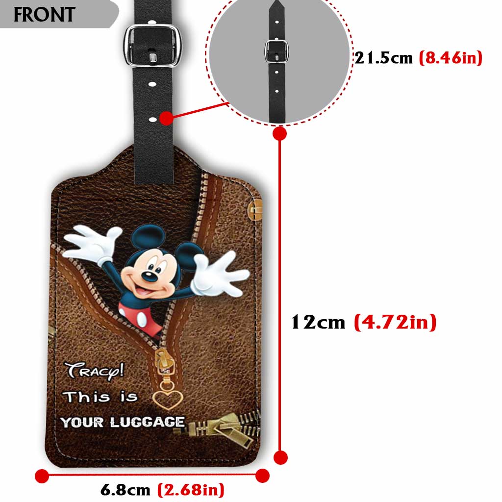 Personalized Leather Luggage Tag with Mickey Mouse Design for Travelers Leather Luggage Tag GradoCreations