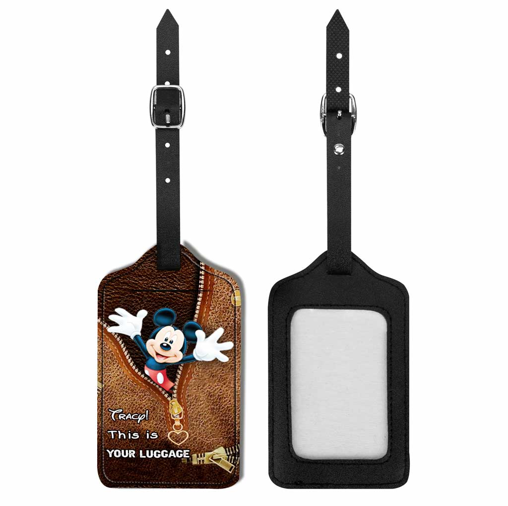 Personalized Leather Luggage Tag with Mickey Mouse Design for Travelers Leather Luggage Tag GradoCreations