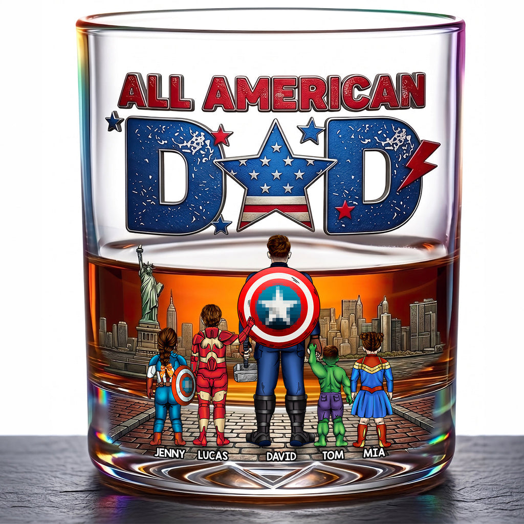 Personalized Whiskey Glass All American Dad Gift for Him