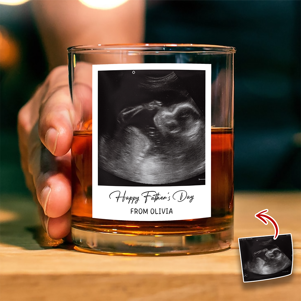 Personalized Ultrasound Photo Rock Glass Custom Gift for Dad HN590 - Print Rock Glass GradoCreations