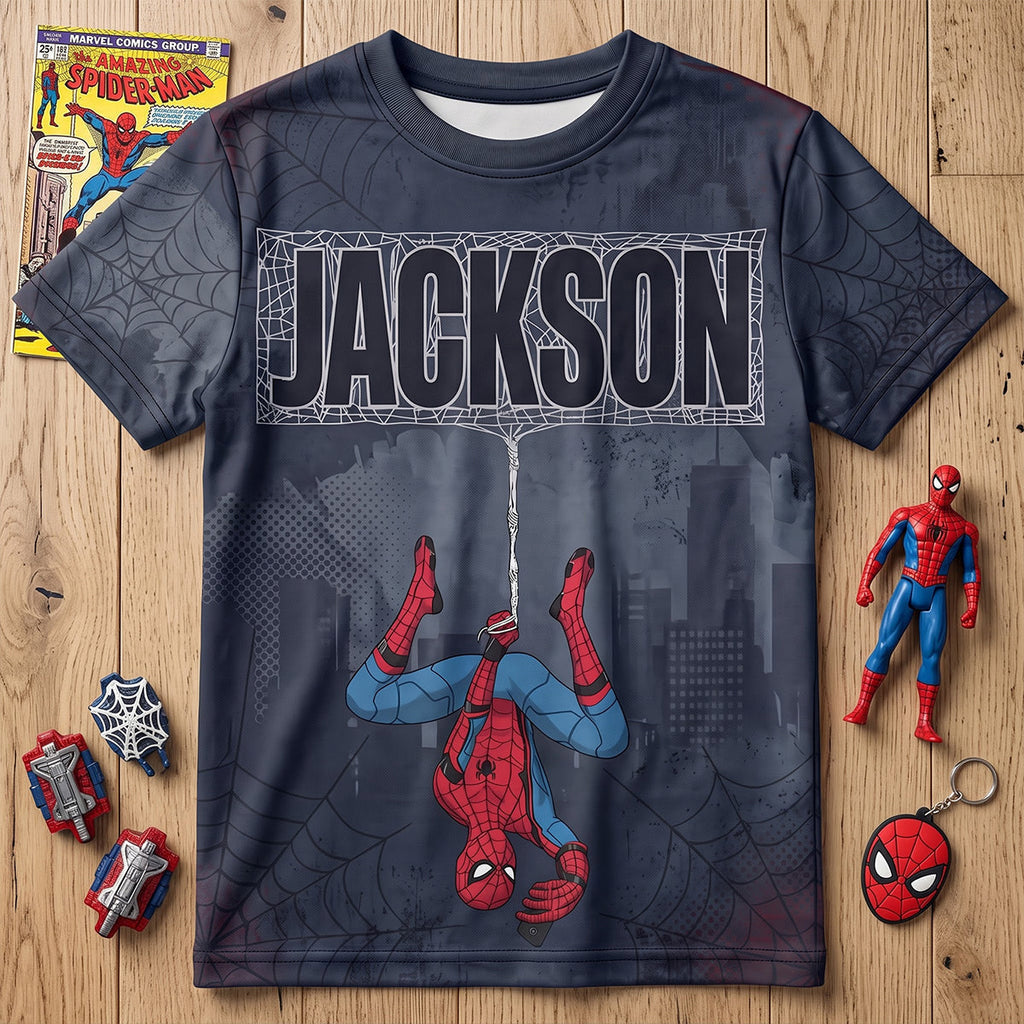 Personalized Spider-Man 3D T-Shirt Custom Name Gift for Him AOP Tshirt GradoCreations