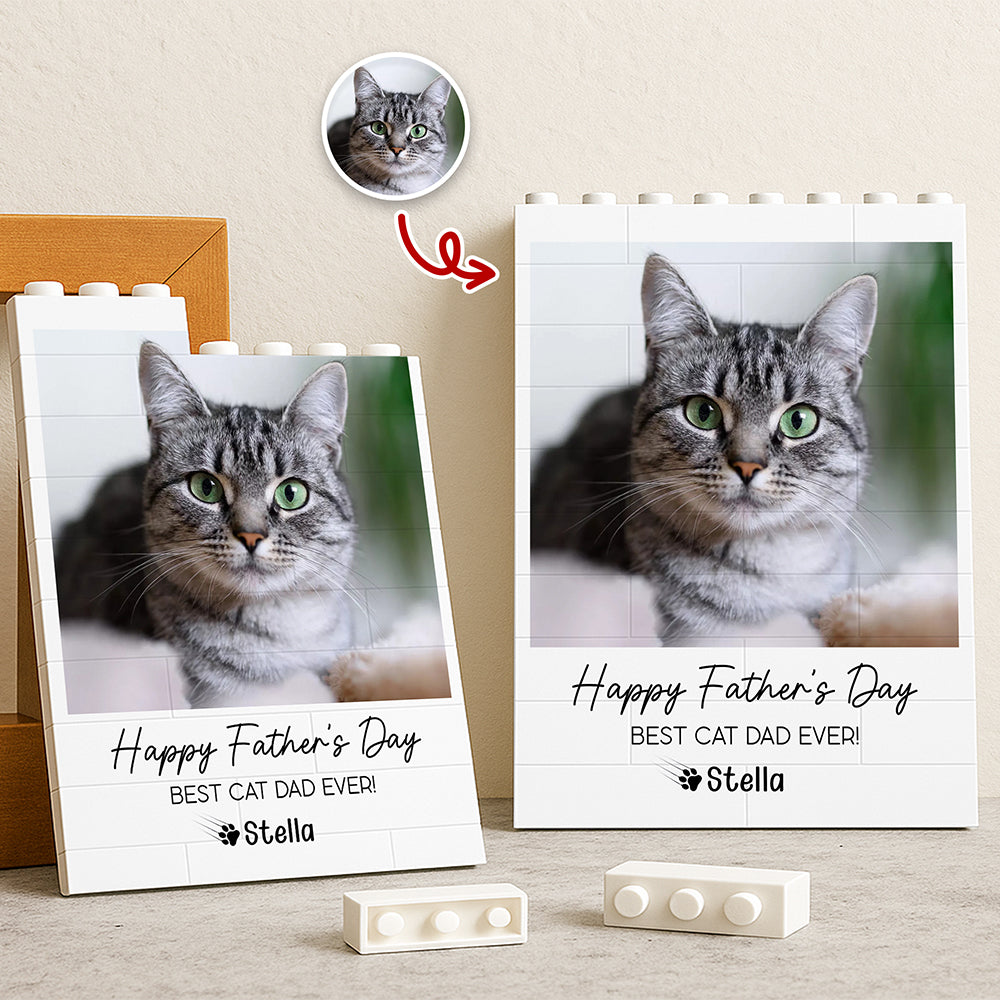 Personalized Building Blocks Photo Gift for Cat Dad Father's Day HN590 - Building Blocks diff design GradoCreations