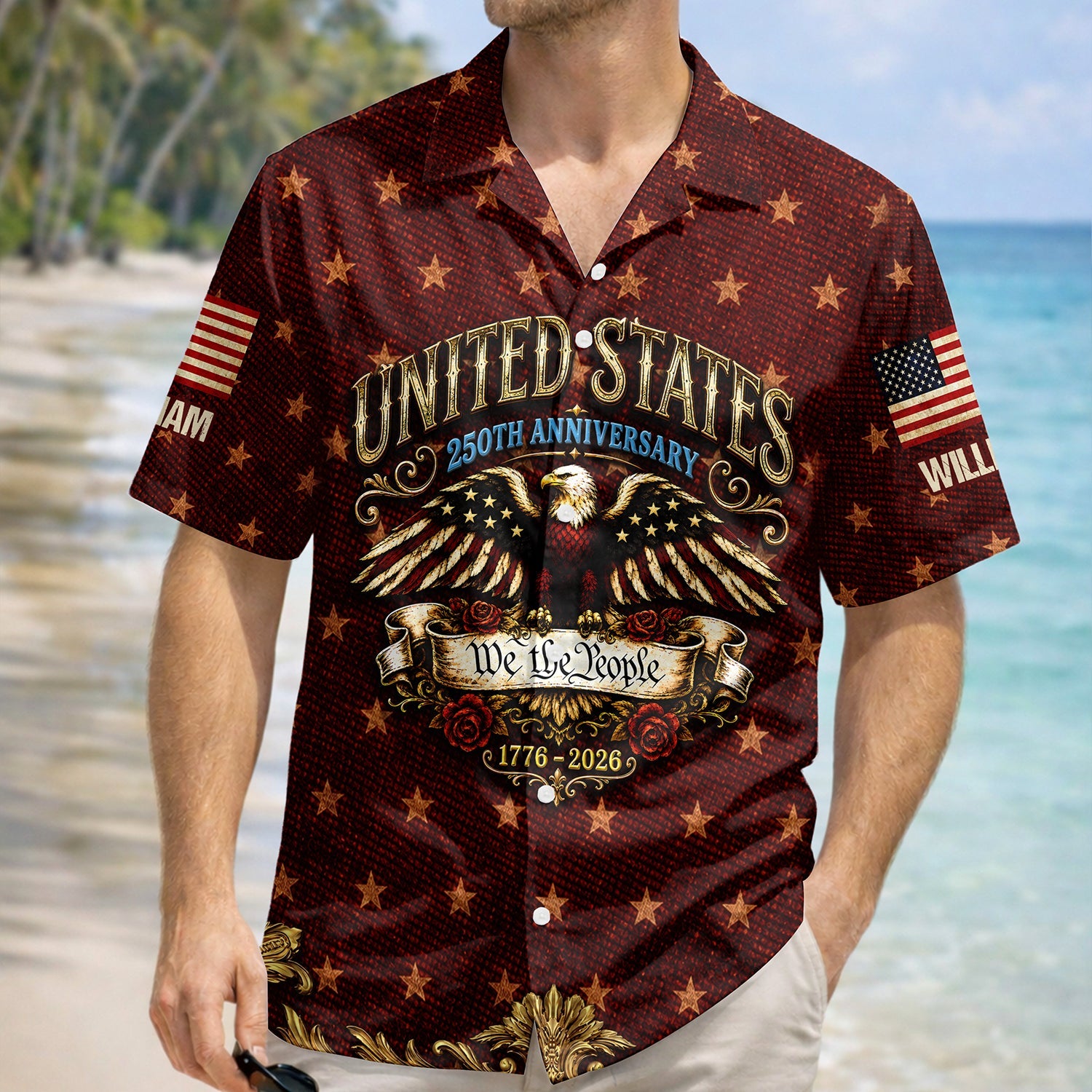 Custom Name Hawaiian Shirt Patriotic Eagle USA 250th Gift HN590 - AOP Hawai Shirt GradoCreations