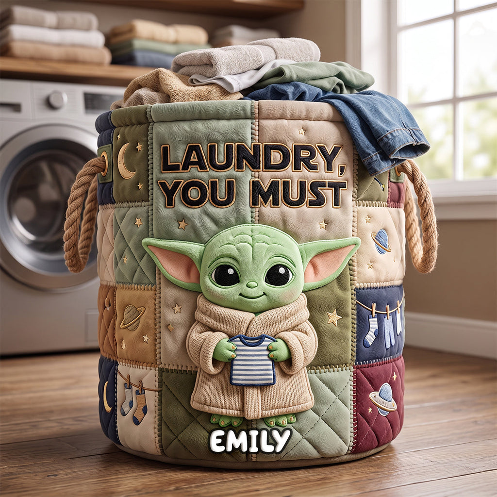 Personalized Cute Alien Quilted Laundry Basket for Family Gift Quilted Laundry Basket GradoCreations