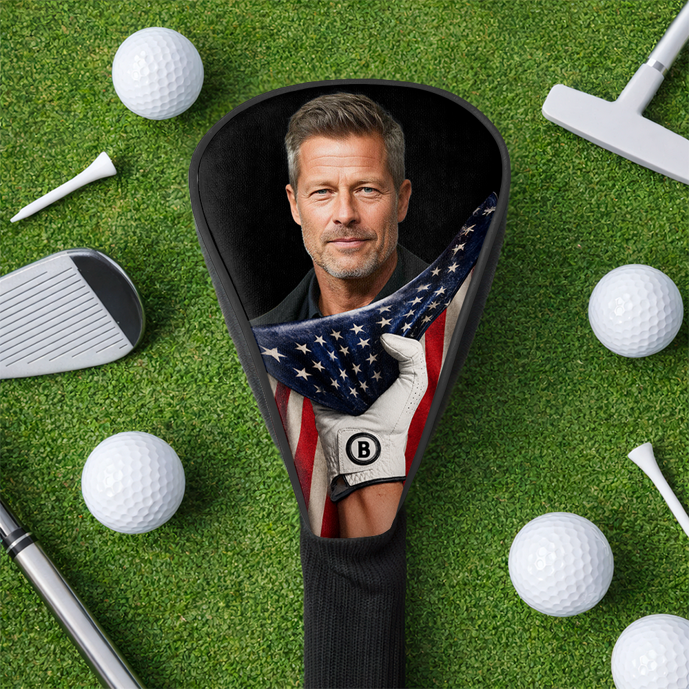 Personalized Golf Club Head Cover Custom Photo US Flag Gift for Dad HN590 - Golf Club Head Cover GradoCreations
