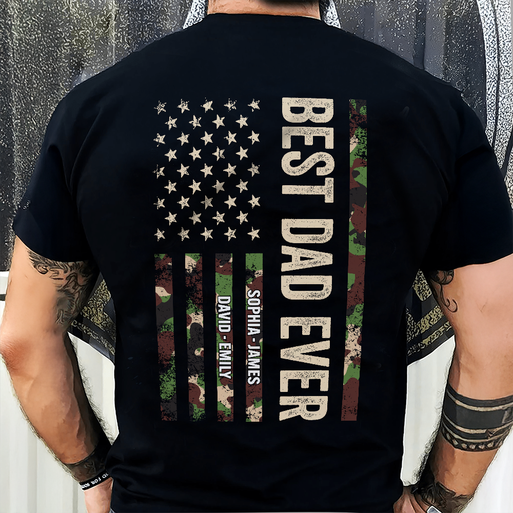 Personalized Best Dad Ever T-Shirt with American Flag Gift for Father HN590 - Tshirt Back GradoCreations
