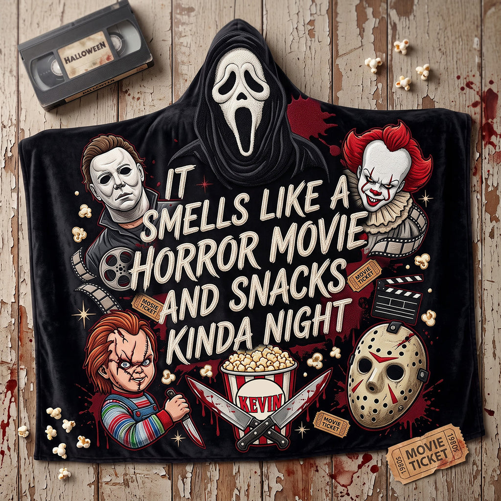 Personalized Hooded Blanket for Horror Lovers - Unique Halloween Gift Hooded Blanket GradoCreations