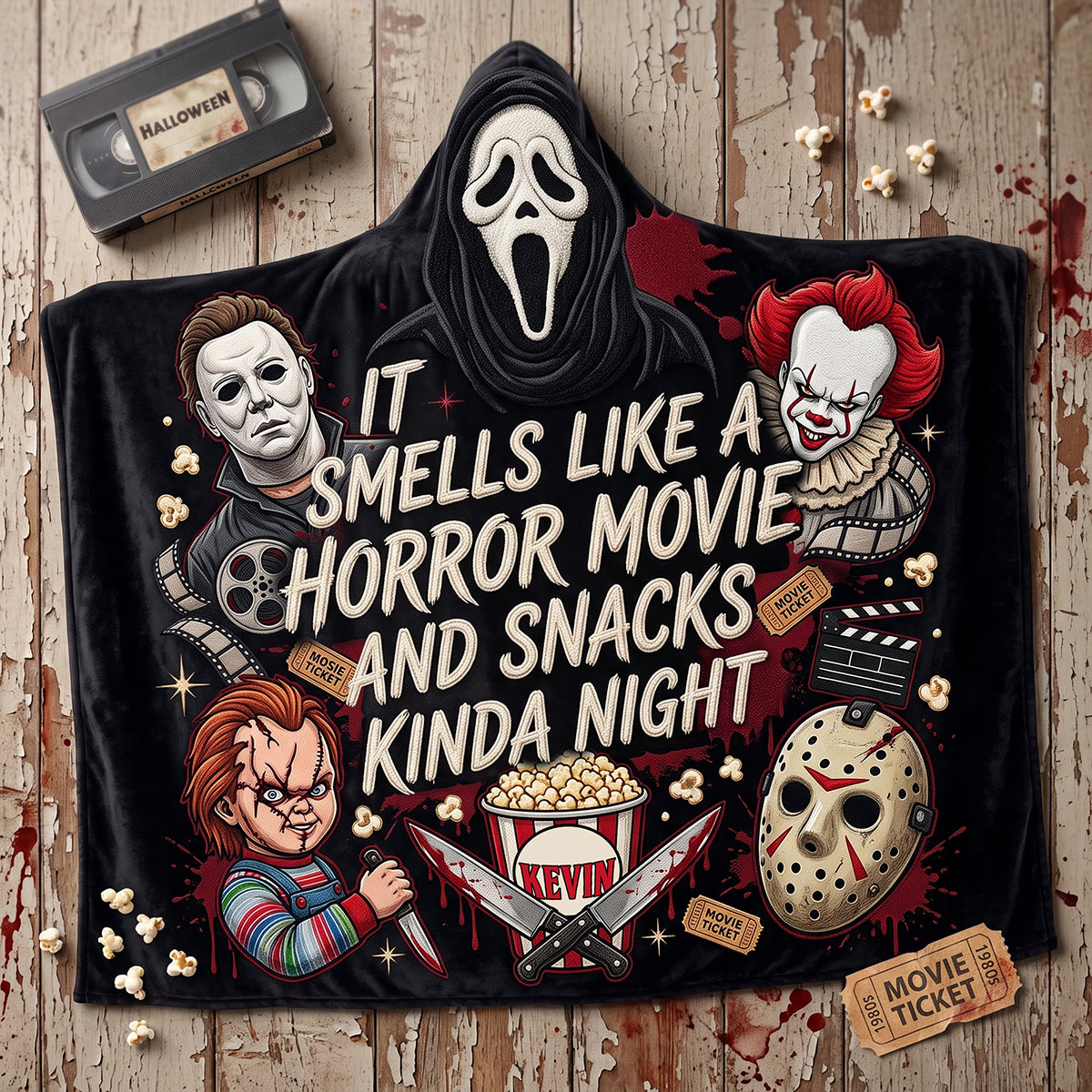Personalized Hooded Blanket for Horror Lovers - Unique Halloween Gift Hooded Blanket GradoCreations