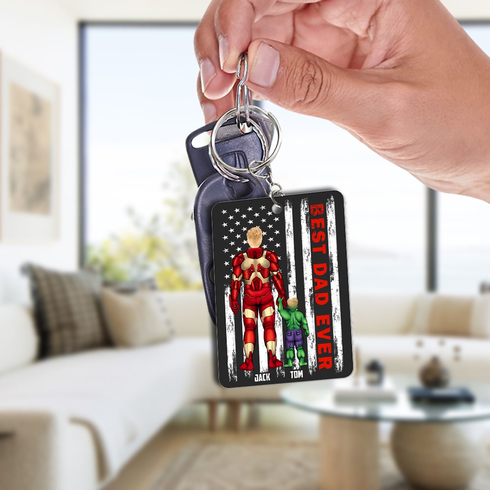 Personalized Super Hero Best Dad Ever Acrylic Keychain Gift for Dad