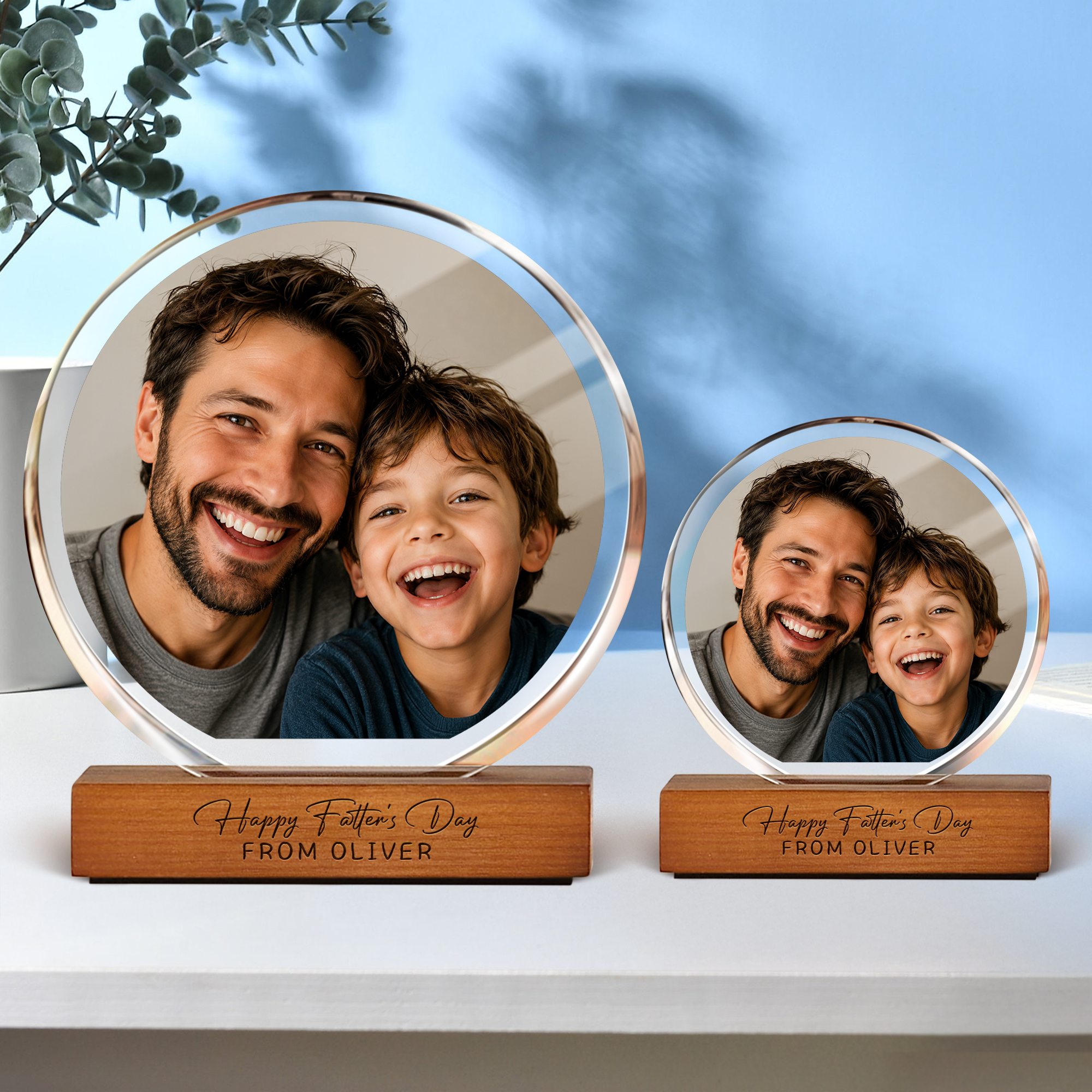 Personalized Acrylic Photo Frame Engraved Gift for Dad HN590 - Round Acrylic Frame Block GradoCreations