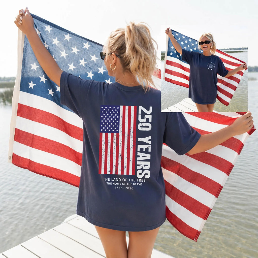 Personalized Vintage Style 250th Anniversary Shirt 4th of July Gift Back&Front Comfort Shirt fix GradoCreations