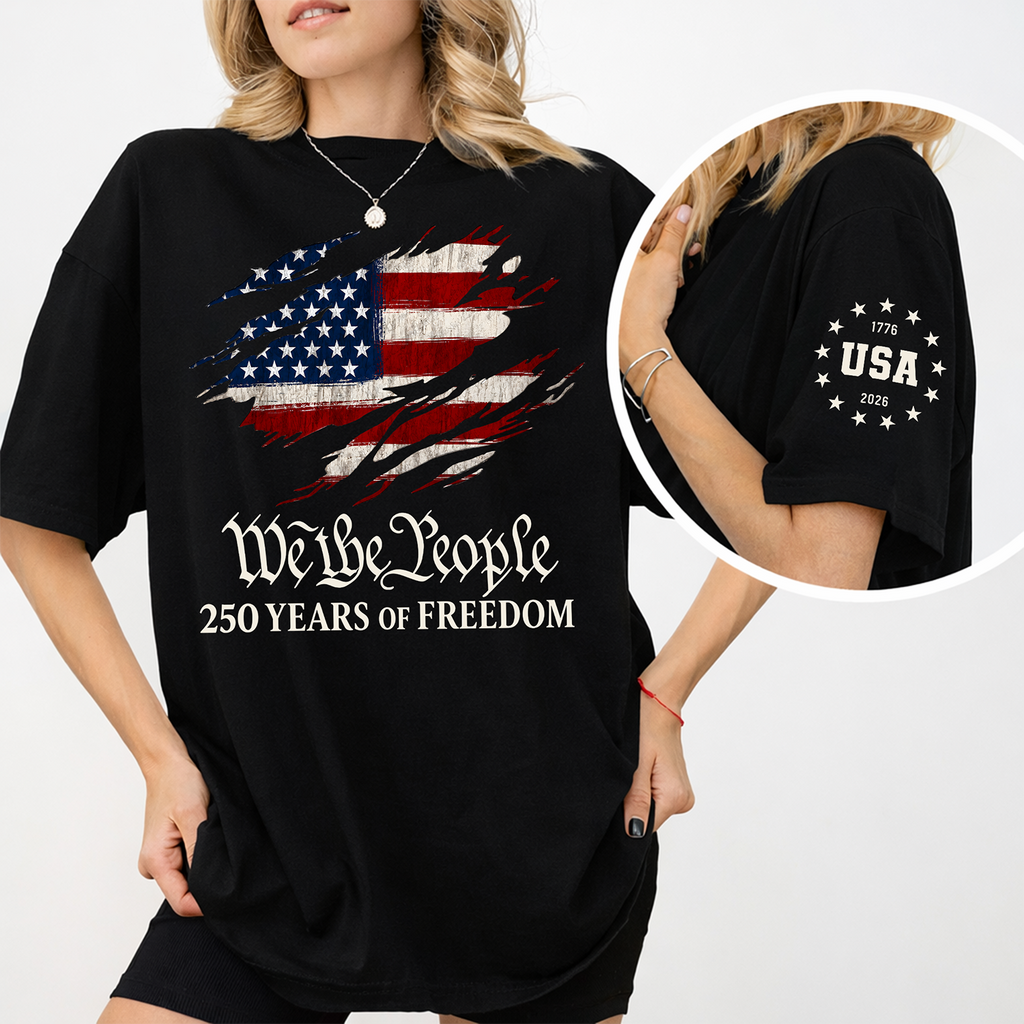 Patriotic Short Sleeve Tee Shirt 250 Years Freedom Gift Short Sleeve Print Shirt GradoCreations