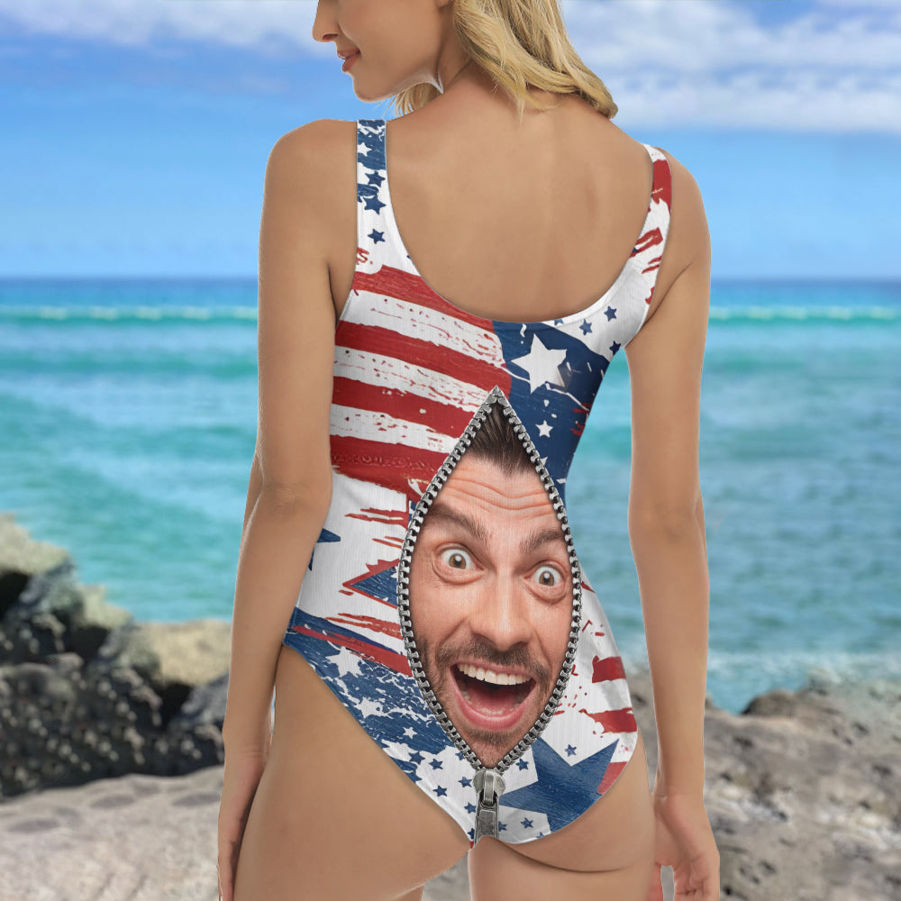 Personalized Photo Swimsuit USA Flag Gift for Her HN590 - Swimsuit GradoCreations