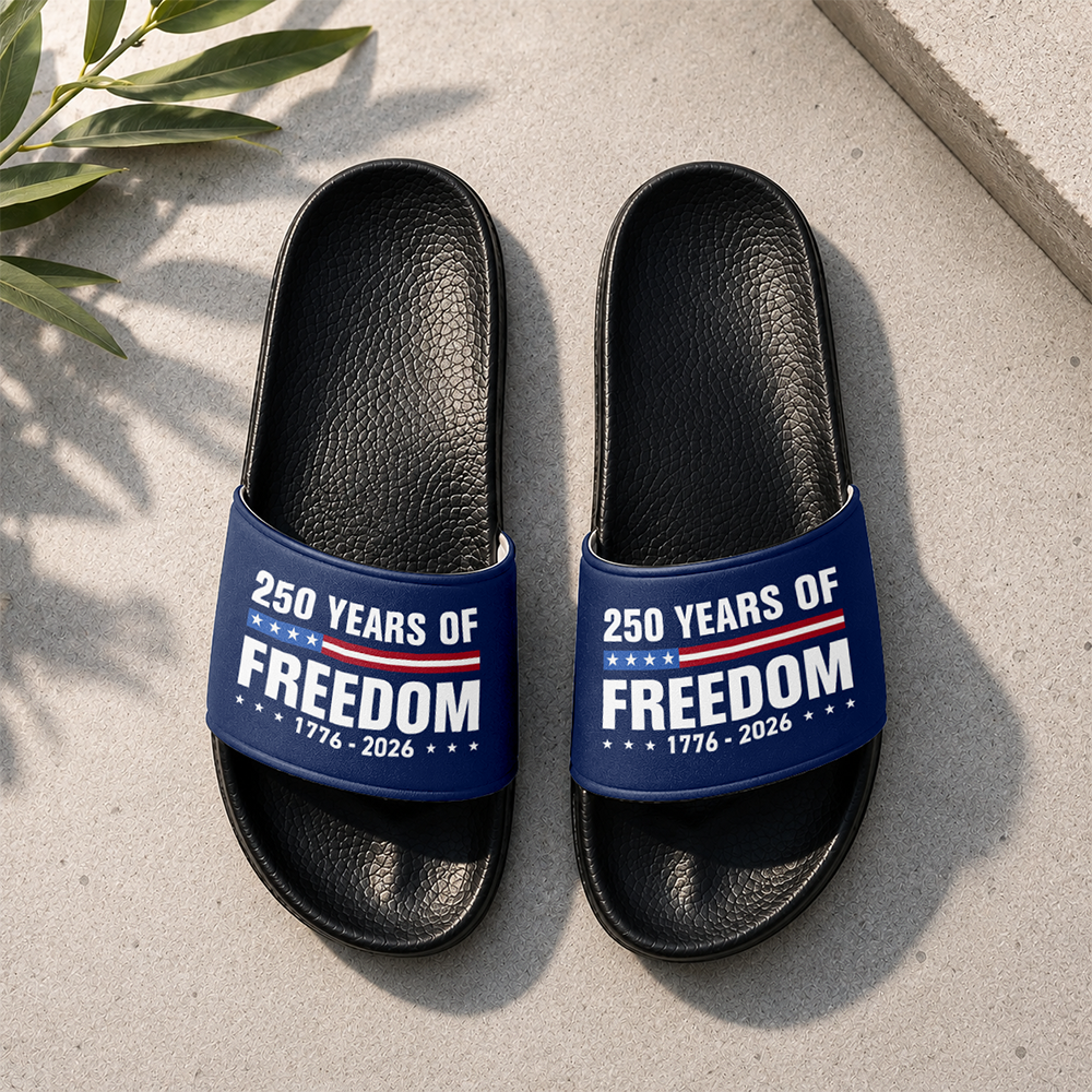 Personalized 250 Years of Freedom Slide Sandals Gift for Dad HN590 - Slide Sandals GradoCreations
