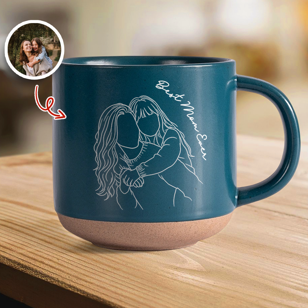 Personalized Engraved Pottery Mug Custom Photo Gift for Mom HN590 - Engraved Pottery Mug Fix GradoCreations
