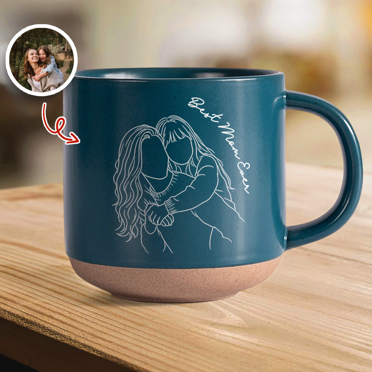Personalized Engraved Pottery Mug Custom Photo Gift for Mom HN590 - Engraved Pottery Mug Fix GradoCreations