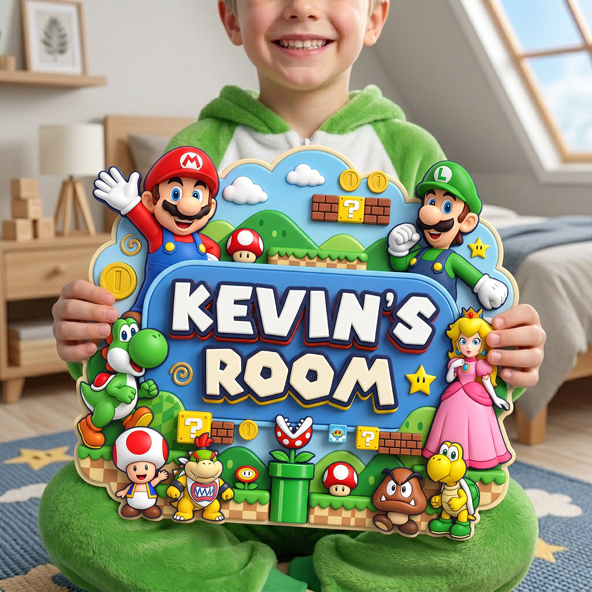 Personalized Custom Shaped Wood Sign for Kids - Super Mario Theme Gift Wood Sign GradoCreations